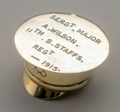 WW I Brass Trench Art Military Cap Snuff Box - Wilson, 11th South Staffordshire Regiment